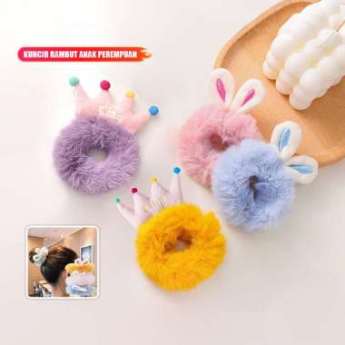 ONE-C339 Ikat Rambut Scrunchie Korea Bentuk Kelinci dan Crown / Cepol Rambut Lucu / Kunciran Rambut