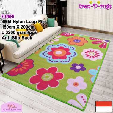 Tren-D-rugs Karpet permadani motif bunga bulu alas lantai kamar tidur ruang tamu anti slip halus mur