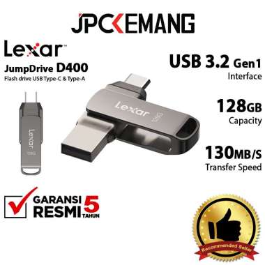 JPC KEMANG Lexar JumpDrive D400 OTG 128GB USB 3.2 Type C FlashDisk 128 Dual Drive GARANSI RESMI