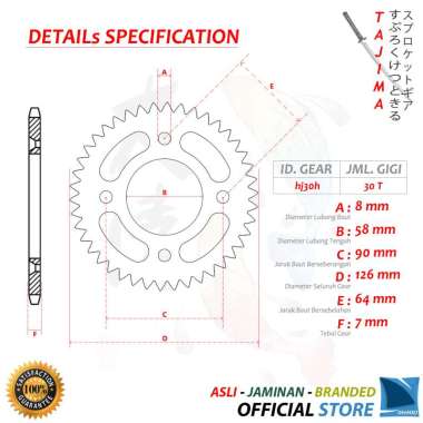 Gigi Tarik 428-30T HONDA Karisma, Kirana Gir Belakang - Rear Sprocket Gear TAJIMA