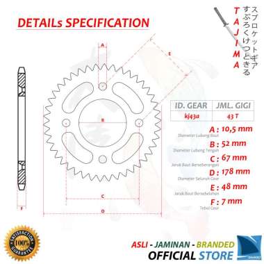 Gigi Tarik 428-43T KAWASAKI Kaze, Kaze R dan Kaze R New Gir Belakang - Rear Sprocket Gear TAJIMA