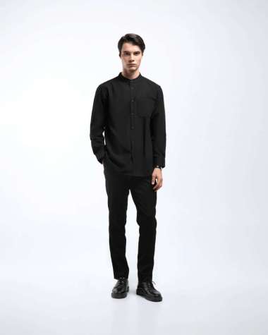 Broodis Kemeja Koko COZY Series Pria Cotton Oxford Black Kerah Shanghai Lengan Panjang BLACK XL