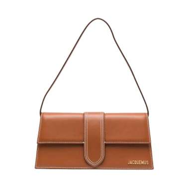 Jacquemus Le Bambino Smooth Leather Long Shoulder Light Brown Contrast Stitching Brown