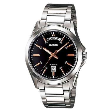 Jam Tangan Pria Casio General MTP-1370D-1A2VDF Black Dial Stainless Steel Band Silver