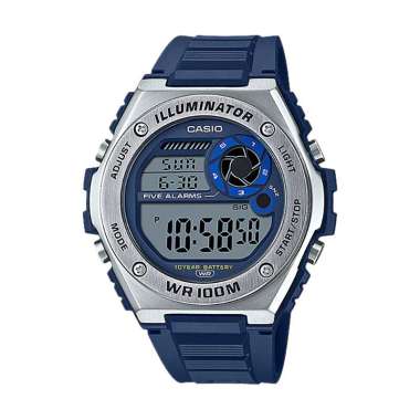 Jam Tangan Pria Casio General MWD-100H-2AVDF Illuminator Digital Dial Blue Resin Band Biru