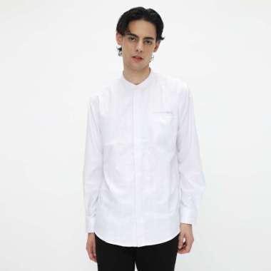 POLICE Kemeja Koko Polos Putih Regular Fit Lengan Panjang Pria Putih (4) XL