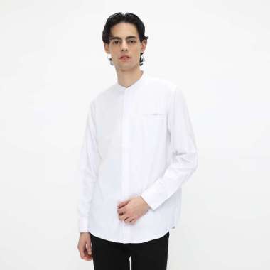 POLICE Kemeja Koko Polos Putih Regular Fit Lengan Panjang Pria Putih (3) XL