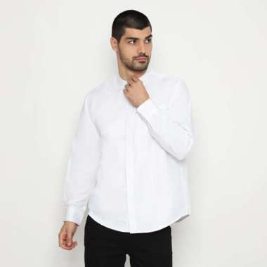 POLICE Kemeja Koko Polos Putih Regular Fit Lengan Panjang Pria Putih M