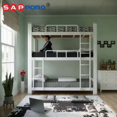 SAPPORO ARIDA - Ranjang Susun Besi 3 Tingkat | Divan Susun 3 Tingkat | Ranjang susun asrama Bantal