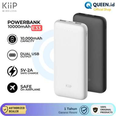 KiiP E33 Powerbank Slim 10000mAh Dual Output USB Power Bank 10000 mAh PUTIH