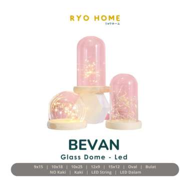 Ryo Home - BEVAN Display Glass Dome LED Lights / Kubah kaca dengan Dasar Kayu 12x9 cm Bulat Kaki LED