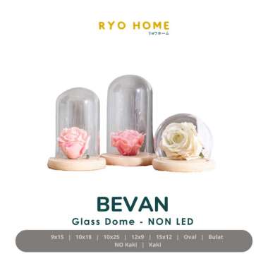 Ryo Home - BEVAN Display Glass Dome NON LED Lights / Kubah kaca dengan Dasar Kayu 9x15 cm Oval NO Ka