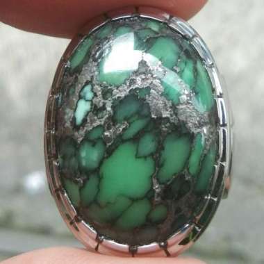 Cincin Batu Akik Natural Turquoise Pyrus Pirus Persia Iran Amerika Hijau Ijo Green Lawas Urat Langka