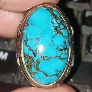 Cincin Batu Akik Natural Turquoise Pyrus Pirus Tibet Hubei Xinjiang Biru Fancy Royal Blue Lawas Urat
