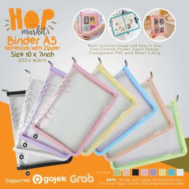A5 Binder Zipper 6 Ring Album Photocard KPOP Instax Foto Lomo Card Holder (Notebook Resleting Ukuran