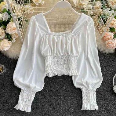 Baju Blouse Blus Bloos Atasan Wanita Kerut Smock Smoke Smok Lengan Panjang Balon Puff Kerut Sifon Ce