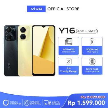 vivo Y16 (4/64) - 5000mAh + USB Type-C, Ultra Fast Side Fingerprint, Splash Waterproof Drizzling Gold