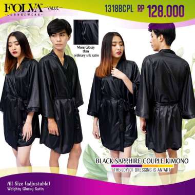 FOLVA kimono baju tidur couple satin 1318BCPL hitam Semua Ukuran