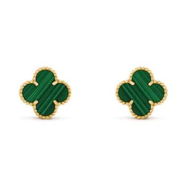 Van Cleef & Arpels Vintage Alhambra Earrings 18K Yellow Gold Malachite