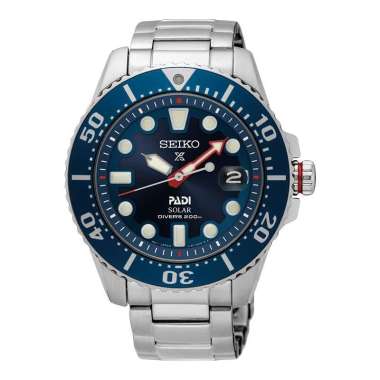 Jam Tangan Pria Seiko Prospex SNE549P1 PADI Solar Divers 200M Blue Dial Stainless Steel Strap Silver