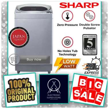 MESIN CUCI SHARP ESM1008T ES-M1008T ES M1008T SHARP TOP LOADING 10KG SUPER LOW WATT DUAL WHALE PULSA