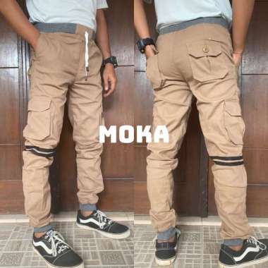 Celana Joger Jogger Cargo Rip Panjang Pria Pinggang Karet Tali Kolor 31 Mocca