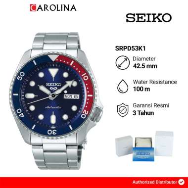 Jam Tangan Pria Seiko 5 Sports SRPD53K1 Automatic Blue Dial "Pepsi" Bezel Stainless Steel Strap [ Ja