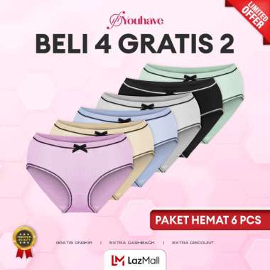 YOUHAVE PAKET 6 PCS CD CELANA DALAM WANITA PAKAIAN DALAM WANITA LANA 88121 RANDOM XXL