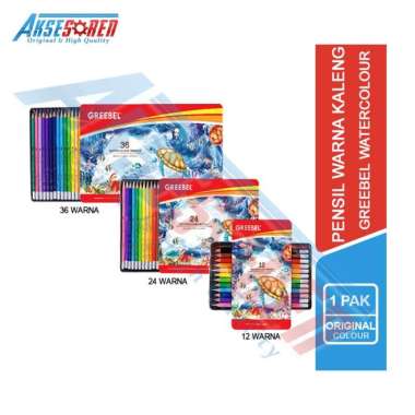 Aksesoren Pensil Warna Kaleng Greebel Watercolour Pencils / Pingsil Mewarnai Lengkap / Pinsil Warna