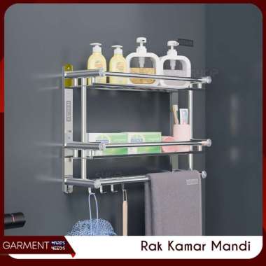 Rak Kamar Mandi Gantung Tempat Handuk Sabun Stainless Steel 2 Susun Tempel Dinding Bagus Premium NO 