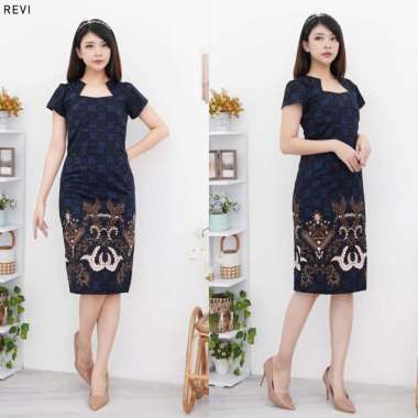 Evercloth Revi Dress Wanita Batik Lengan Pendek Couple Modern Dress L