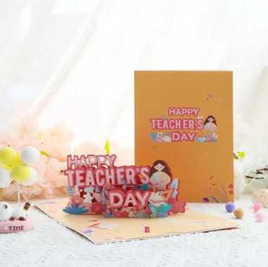 Kartu 3d pop up happy teachers teacher day selamat hari guru ucapan untuk bapak ibu guru SERI KUNING