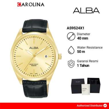 Jam Tangan Pria Alba Prestige AS9S24X1 Gold Dial Black Leather Strap