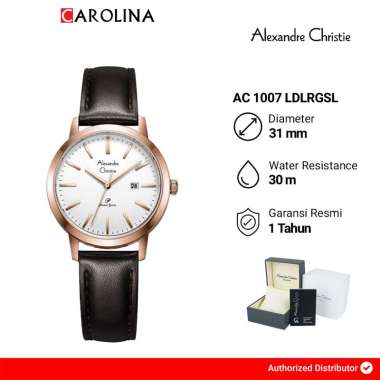 Jam Tangan Wanita Alexandre Christie Primo AC 1007 LDLRGSL RoseGold Dial Dark Brown Leather Strap