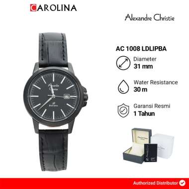 Jam Tangan Wanita Alexandre Christie Primo Steel AC 1008 LDLIPBA Black Dial Black Leather Strap