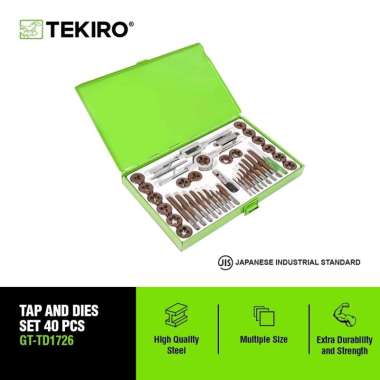 Tekiro Tap And Dies Set 40 Pcs Original GT-TD1726 Hand Tap Balik Set Buat Drat Ulir Gagang Senai