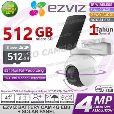 CCTV EZVIZ 2K SMART 4G KAMERA IP CAMERA SIM GSM PTZ 360 SOLAR PANEL MEMORI 512GB