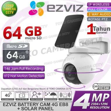 CCTV EZVIZ 2K SMART 4G KAMERA IP CAMERA SIM GSM PTZ 360 SOLAR PANEL MEMORI 64GB