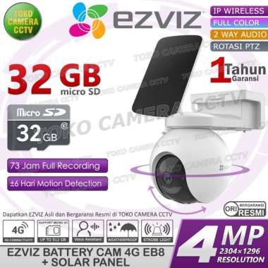 CCTV EZVIZ 2K SMART 4G KAMERA IP CAMERA SIM GSM PTZ 360 SOLAR PANEL MEMORI 32GB