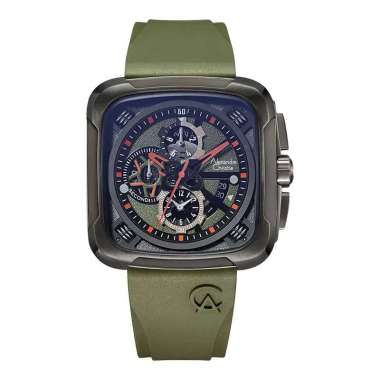 Jam Tangan Pria Alexandre Christie Chronograph AC 6577 MC RIGBAGN Men Dual Tone Dial Green Rubber St