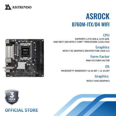 Asrock Motherboard B760 LGA 1700 - B760M-ITX/D4 WIFI