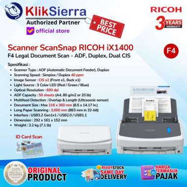 RICOH iX1400 Scanner ScanSnap 40ppm ADF Duplex Dual CIS FUJITSU iX-1400 - Garansi Resmi - ScanSnap i