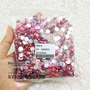 50 BIJI PAYET BULAT 8 MM PELANGI MOTE BATU DIAMOND RESIN PAYET KRISTAL AKRILIK MANIK PERMATA PUTIH P