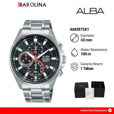 Jam Tangan Pria Alba Active AM3875X1 Black Pattern Dial Silver Stainless Steel [ Jakarta ]