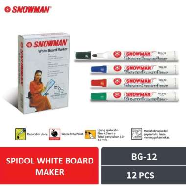 Snowman White Board Maker BG12 - Spidol Papan Tulis (12 pcs/ 1 Box) Hitam