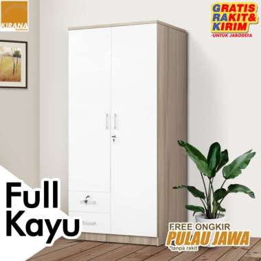 Kirana Lemari Pakaian Modern Minimalis 2 Pintu - Arizona Polos - WHITE SW