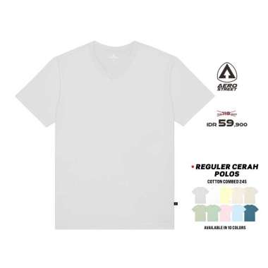 Aerostreet T Shirt Reguler V Neck Polos Reguler Medium Kaos KCVAA Sky blue XL