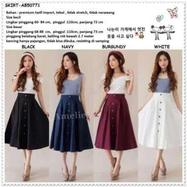 AB50771 Rok Panjang Midi Maxi Lebar Payung Flare Skirt Pesta Kerja Casual Korea Import Merah Maroon