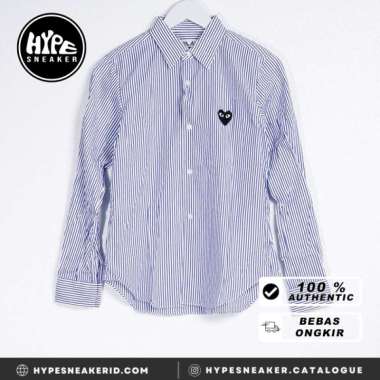 Kemeja CDG PLAY HEART BLACK STRIPE NAVY LONG SHIRT 100% ORIGINAL XL