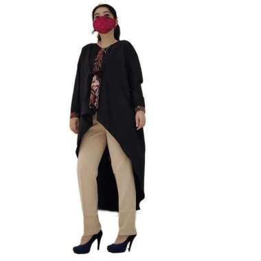 Tunik Hitam Jumbo Kombinasi Batik Wanita GESYAL.Big Size Lengan Panjang M-L